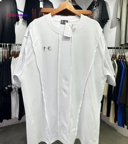 Y2K 메탈 로고 THUG CLUB TC 패치 워크 T 셔츠 Mens Womens 1:1 최고의 품질 빈티지 힙합 반소매 T 셔츠 탑 T 셔츠