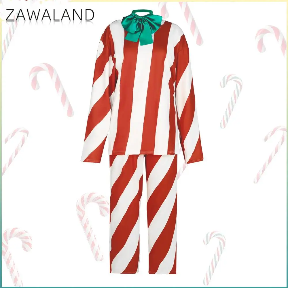 

Zawaland Christmas Gift Cane Candy Cosplay Costume Striped Top Pants Hat Set Carnival Dress Up Festival Outfit Stage Performance