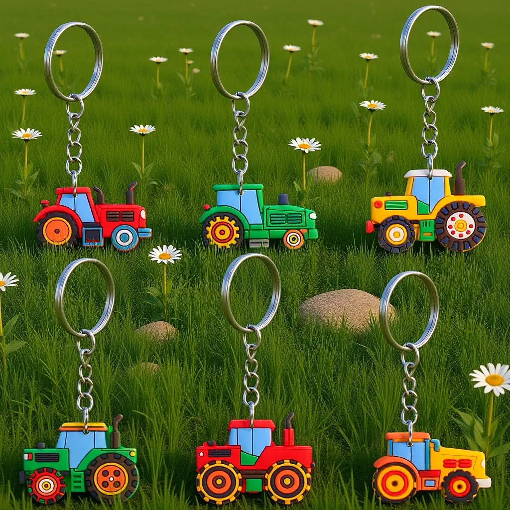 6pcs Farm Vehicle Keychains – Cute Tractor, Combine, Tractor Trailer for Harvest Party Favors, Classroom Prizes, Easter