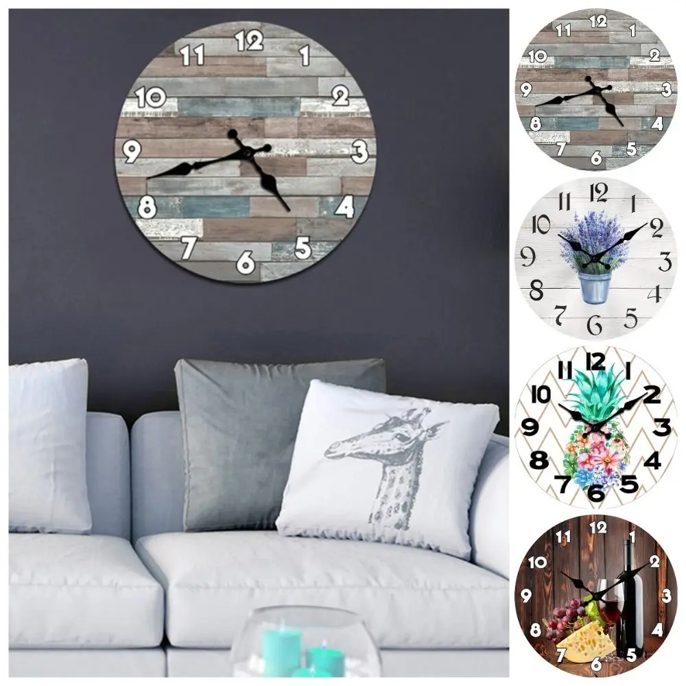 Retro Silent Wall Clock Wooden Coastal Country Style Hanging Wall Decor Clocks Modern 10inch Quartz Clock Home Decor