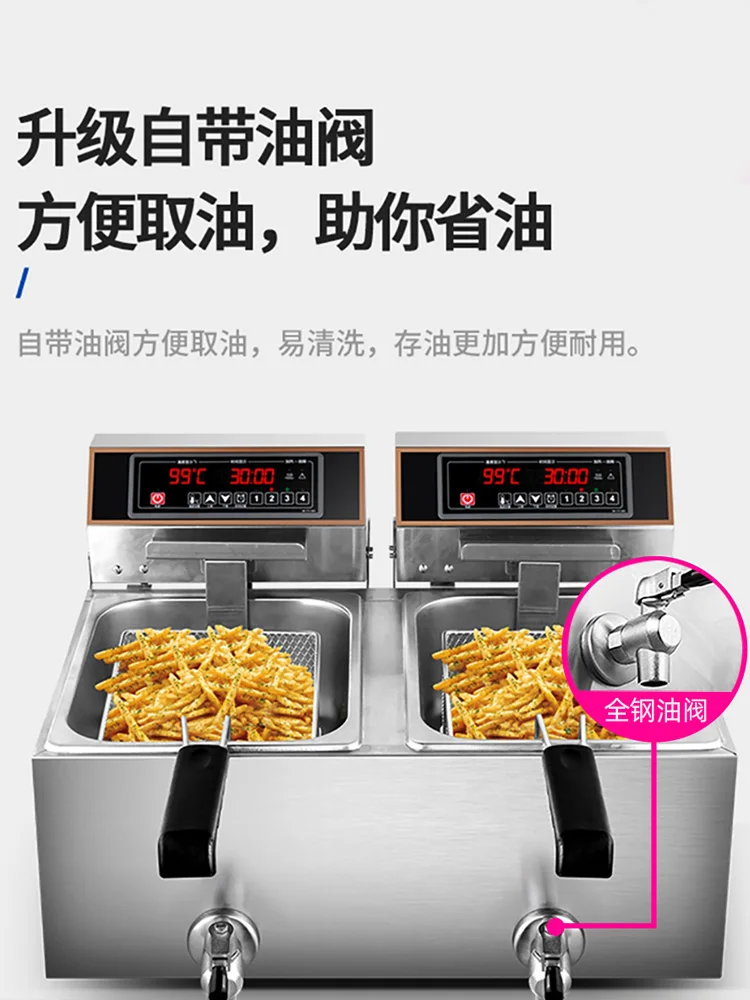 Full-Automatic Frying Pan Single and Double Cylinder Stall Large Capacity Fryer Frying Some Chicken French Fries Gas