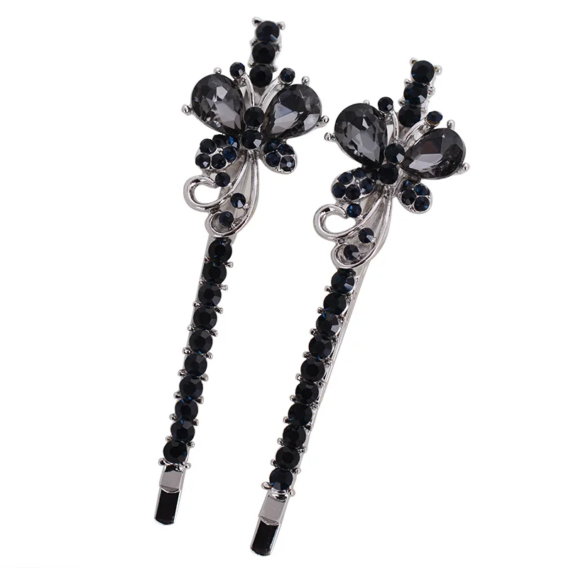 EASYA Blue Gray Rhinestone Crystal Butterfly Hairpin Headwear Hair Accessories Jewelry Sparkling Elegant Metal Hair Clips