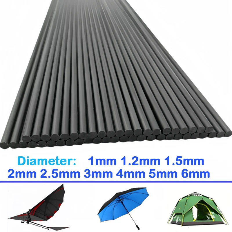 Carbon Fibre Tubes Rods Diameter 1mm 1.5 2 2.5 3 4 5mm Length 500mm Lightweight High Strength for RC  Kite DIY Aeromodelling