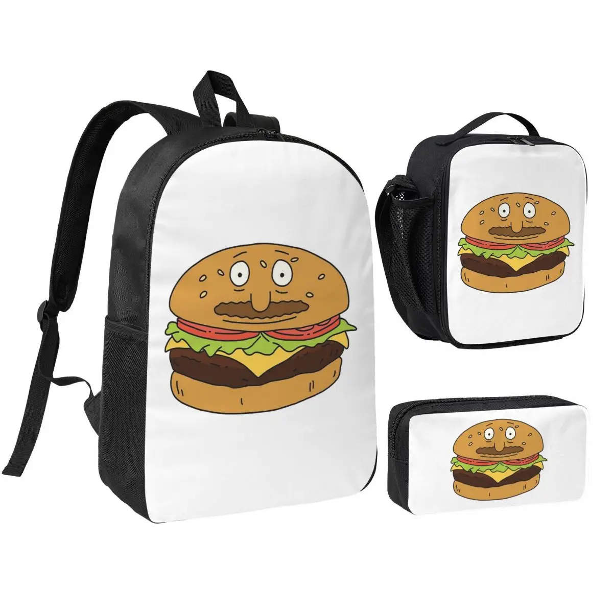 Bob As A Burger Backpack Student BookBag School Bag Shoulder Bags 3ps Insulated Lunch Bag Pencil Case