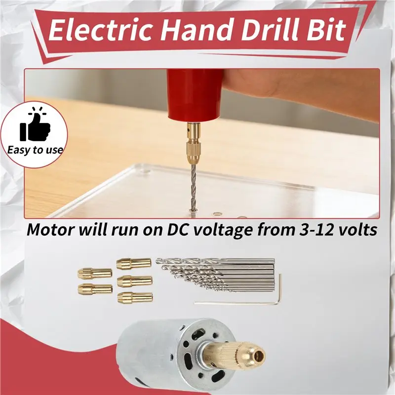 [NEWA08R】 Mini Electric Hand Drill Bit Set DC 12V Motor 0.5-3Mm HSS Twist Drill Bit With 5Pcs Chuck Collets Fits Drilling Hole S