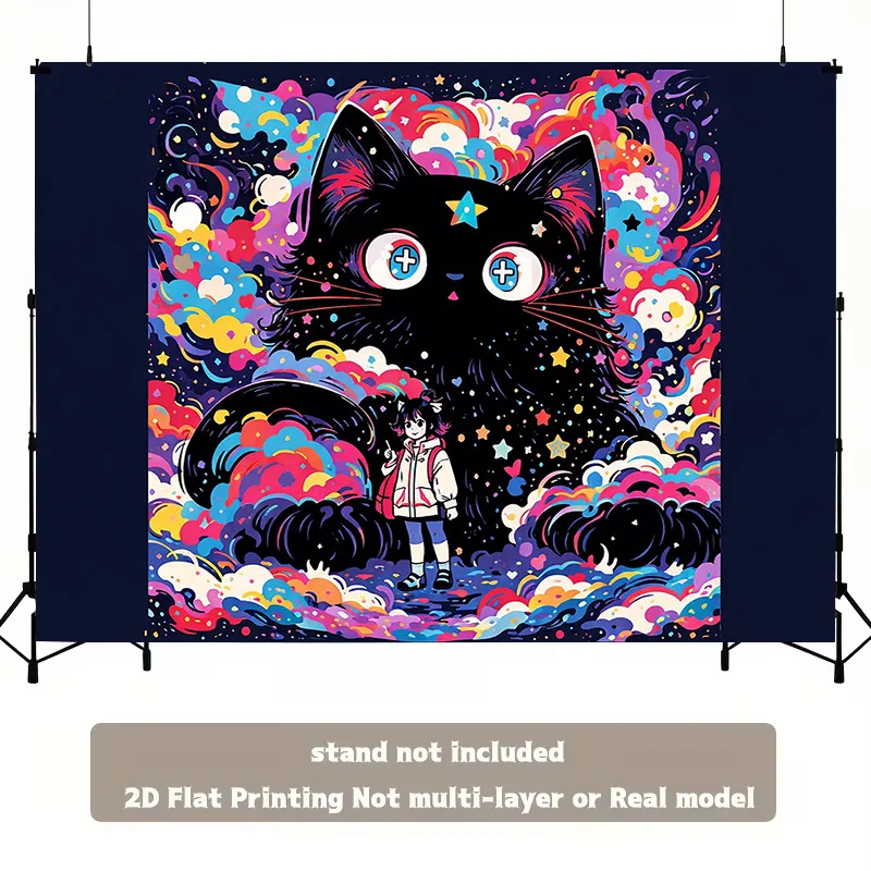 Vibrant Cosmic Cat Girl Tapestry Wall Hanging Aesthetic Anime Decor Kawaii Galaxy Art Living Room Bedroom Decoration Gift