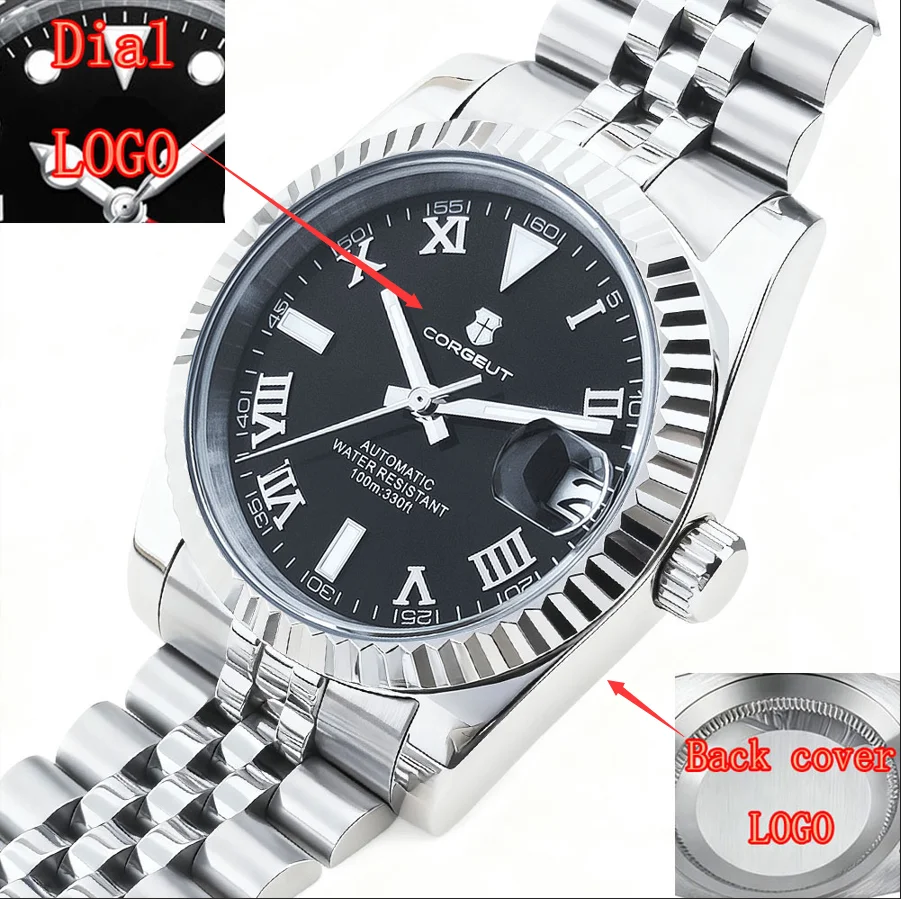 36mm/39mm Corgeut Man Watch Automatic NH35 Mechanical men watches Roman number Sapphire glass steel bracelet  Custom LOGO