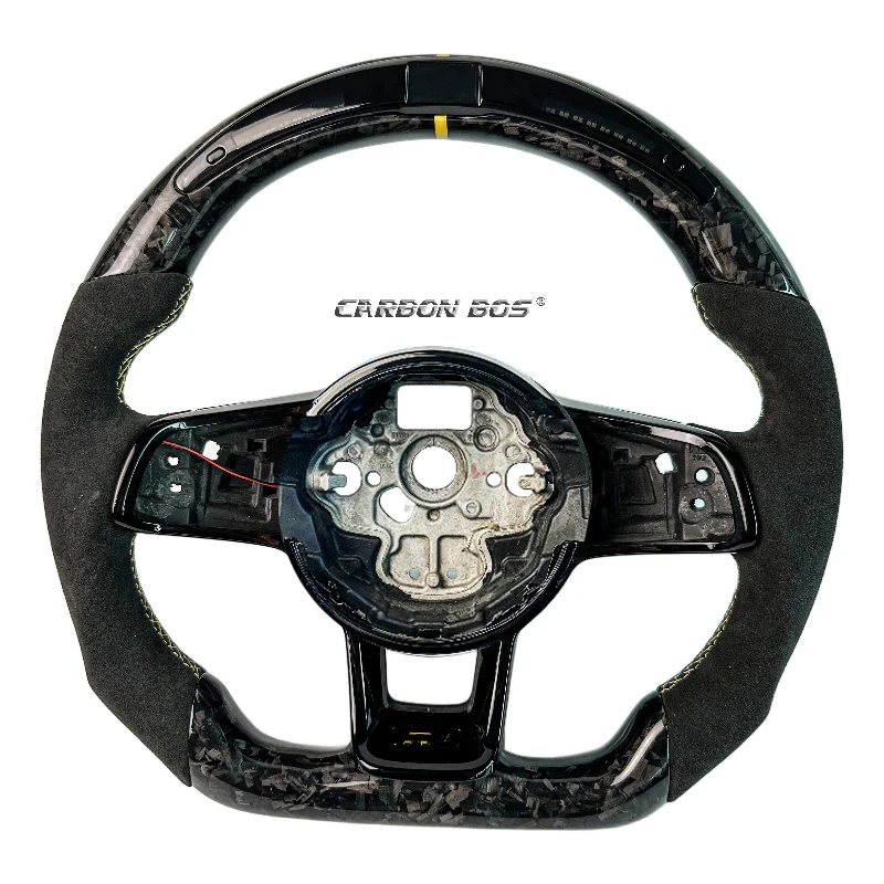 

Руль для Volkswagen MK7 GTI R Golf 7 Golf 6 MK7 MK7.5 B7 B8 Черный Кованое углеродное волокно со светодиодом и алькантари Желтый