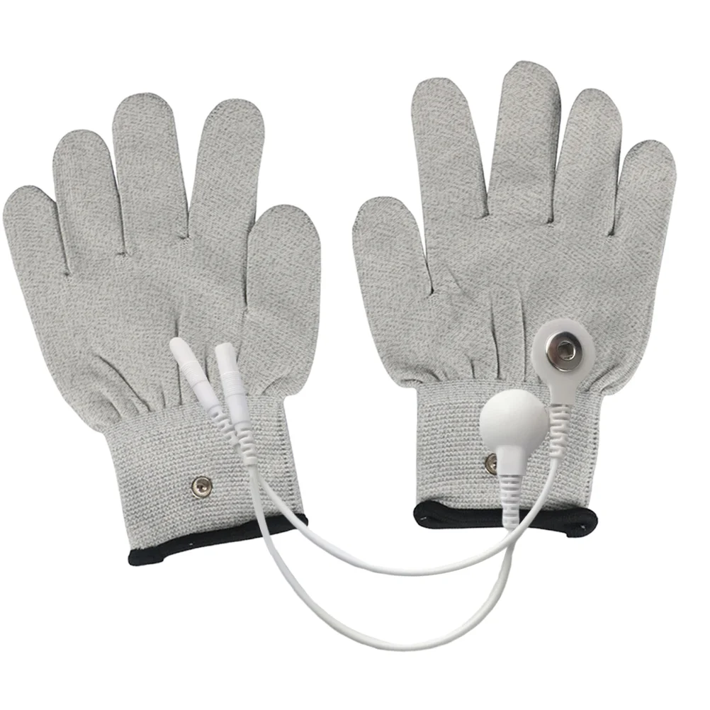 1 Pair White Silver Fiber Electric Therapy Gloves Electric Massage Therapy Accessory- Universal Cotton Massage Gloves With 2pcs