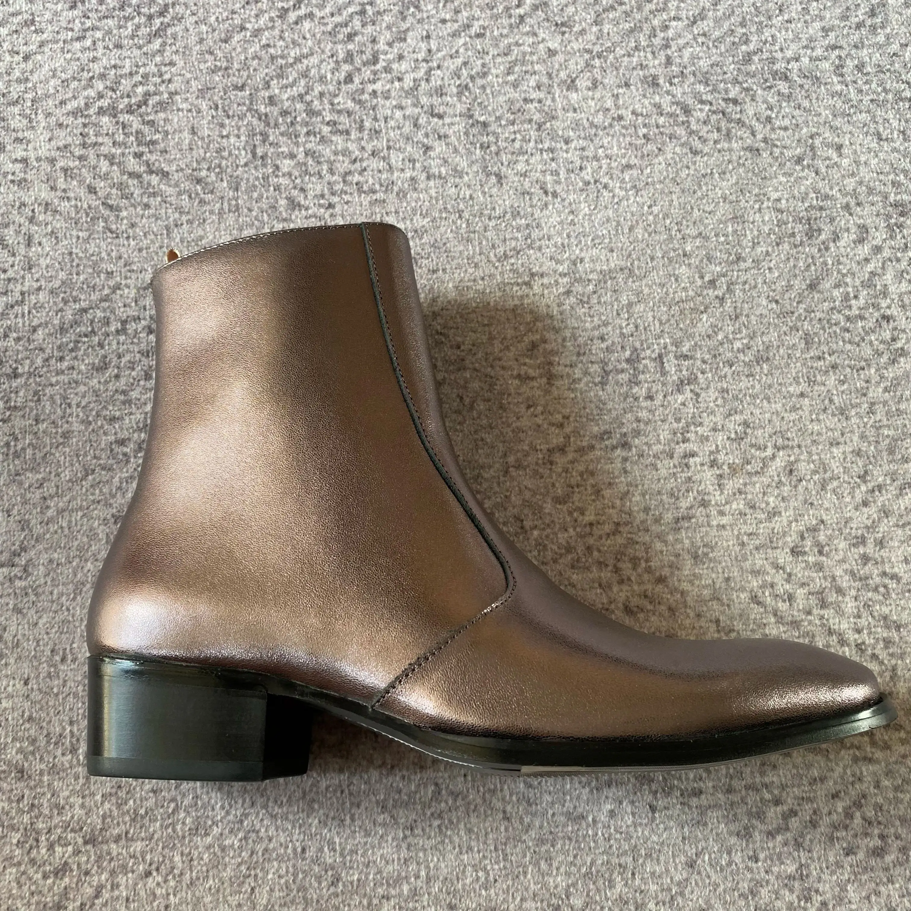 

Мужские заводские ботинки ручной работы с реальным изображением, персонализированные роскошные бронзово-серебристые ботинки из натуральной кожи в стиле ретро на молнии, черевики челло