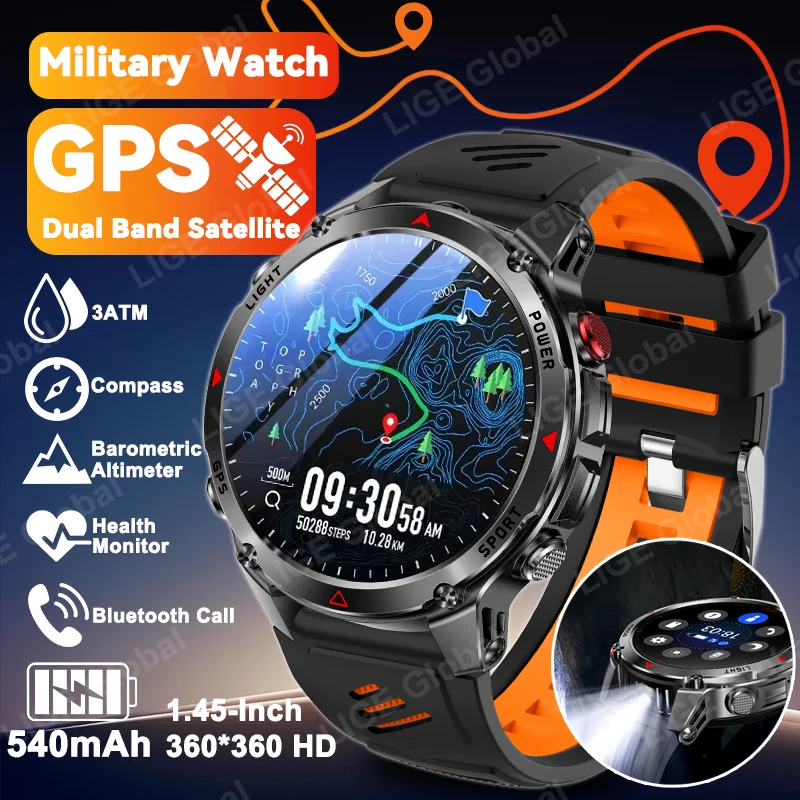 

LIGE 2025 New Professional GPS Track Sports Smartwatch Outdoor RIDE Run Compass Altimeter 3ATM Fitness Bracelets 540mAh Watches