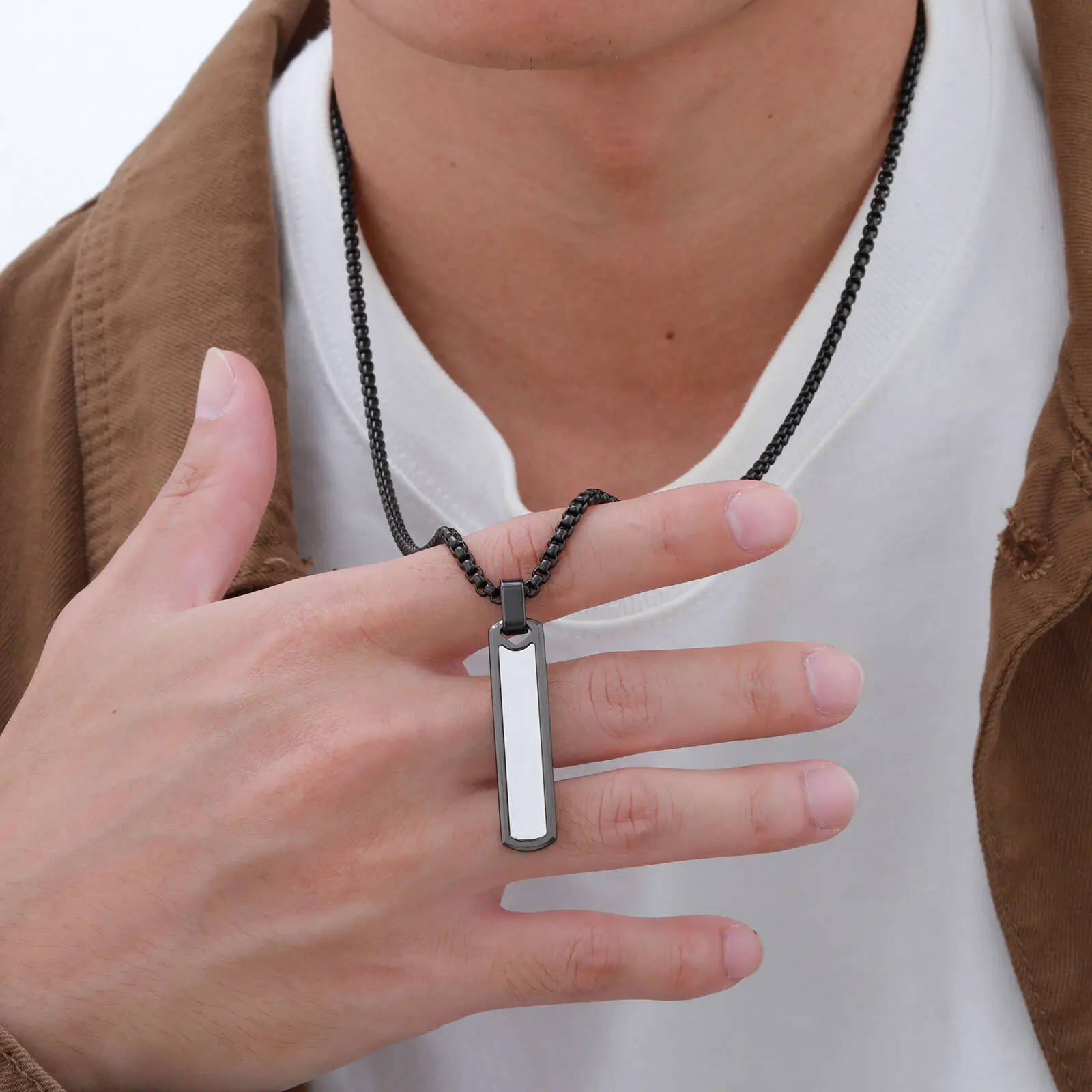 Vertical Pendant Necklace for Men Boys,Stainless Steel Geometric Long Pendant Necklaces,Father Dad Jewelry Gifts