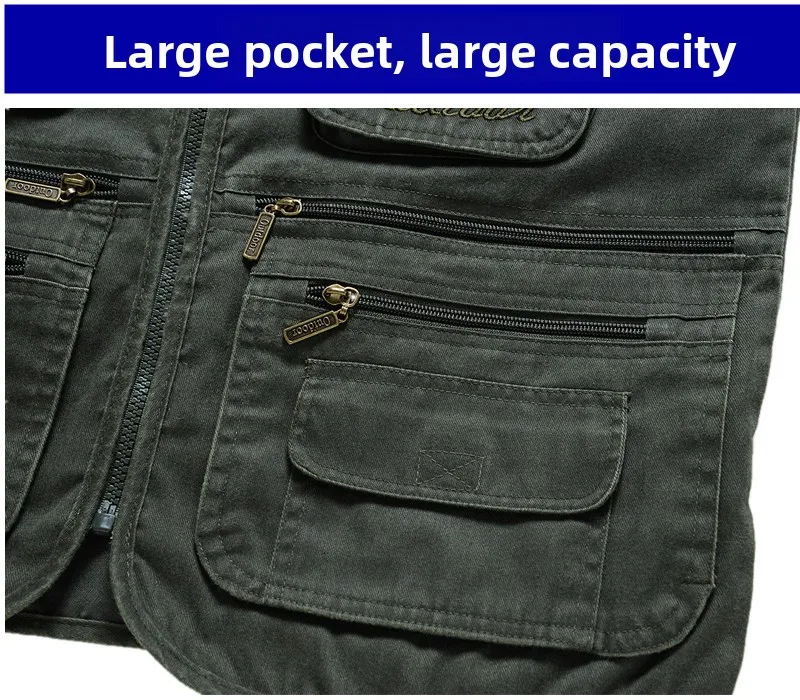 L-8XL Outdoor-Weste mit mehreren Taschen, Klettern, Wandern, Camping, Angeln, Bergsteigen, Reisen, Radfahren, Freizeit, Weste – Detail 30