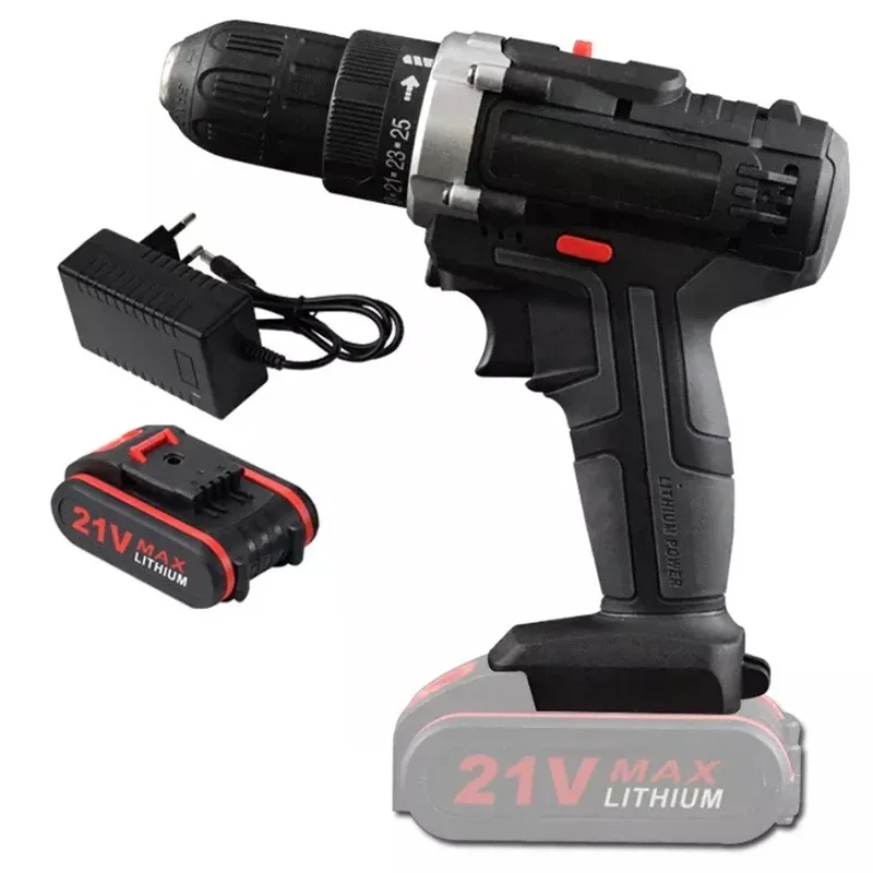 Electric Impact Cordless Drill High-power Lithium Battery Wireless Rechargeable Hand Drill Home DIY Electric Power Tools 21V