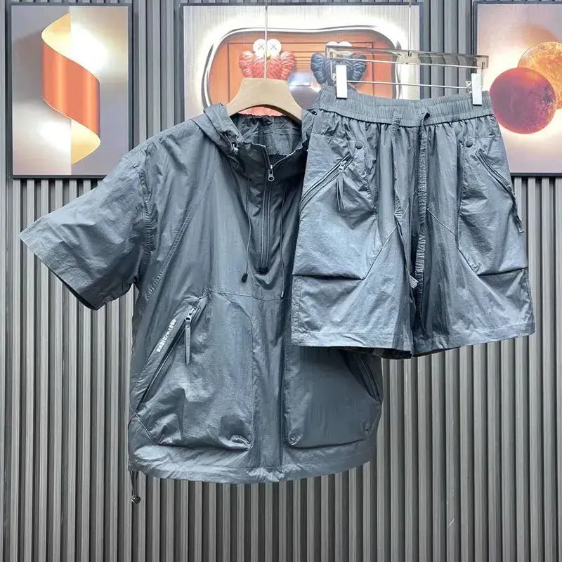 

Summer New Casual Set Men's 2024 Youth Trend Loose orts ort Sve Thin irt Two Piece Set Lightweight Breathable Polyester