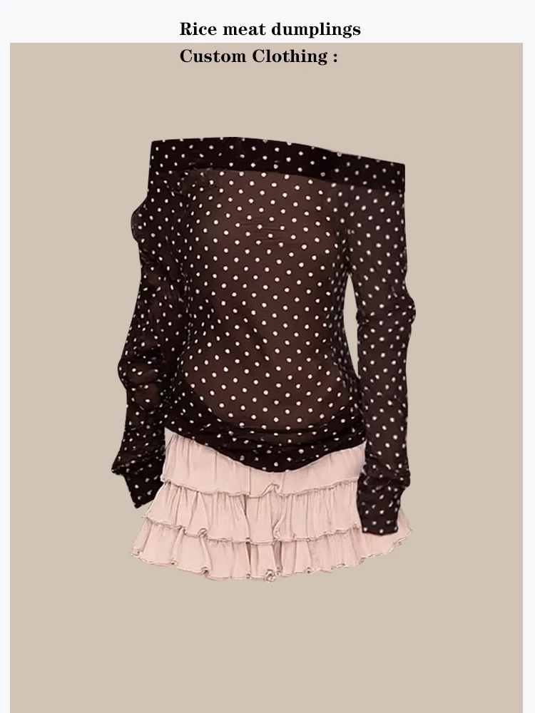 

Hot Girl Polka Dot Batwing Sleeve Top And Dress Set Summer Layering Cake Skirt Long Sleeve Outerwear Women's Loose Fit Fashio...