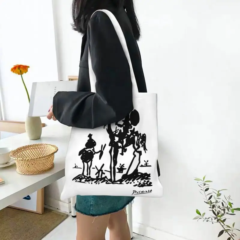 Bolso de compras divertido de Pablo Picasso, bolso de mano reutilizable de Don Quijote, de lona, de hombro