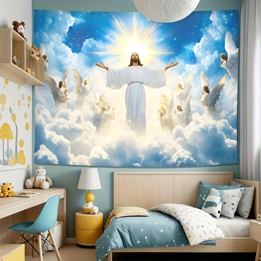 1PC Christian Jesus Tapestry | Vibrant Sky Pattern | Machine Washable | Indoor/Outdoor Party & Living Room