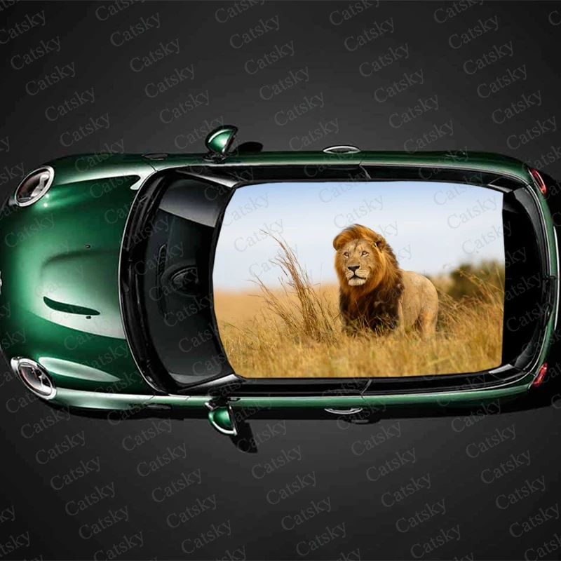 Mighty Lion Print Car Roof Sticker Wrap Racing SUV Auto Accessories Packaging Painted PVC Car Hood Graphic Decal Decoration