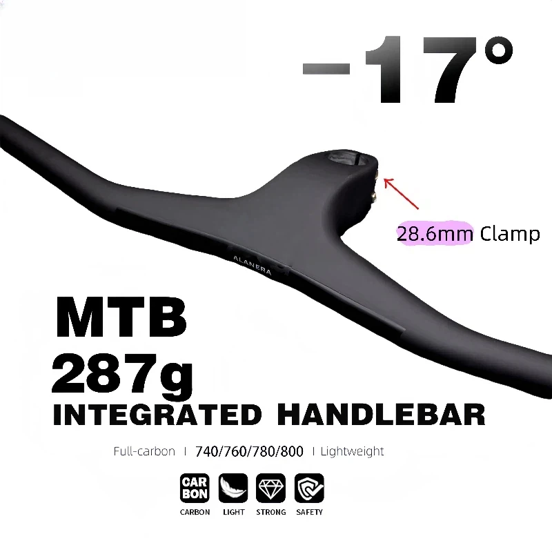 

Интегрированный руль MTB из углеродного волокна DEDA -17 ° Зажим рулевого управления подъемной 28,6 мм, ширина 740 мм, 760 мм, 780 мм, 800 мм