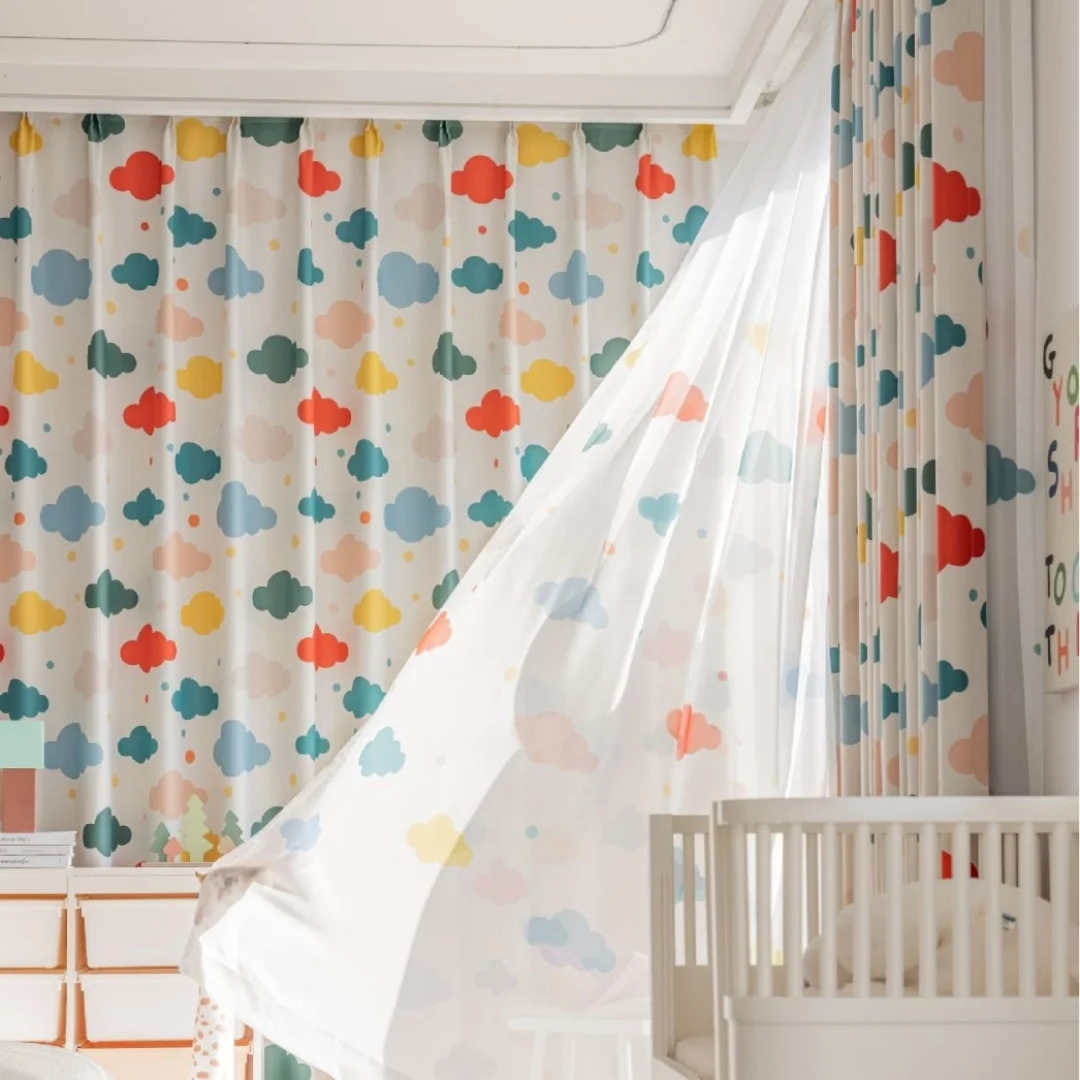 warm clouds childlike boys, girls and children all-shading bedroom bay window shade room printing+gauze shade
