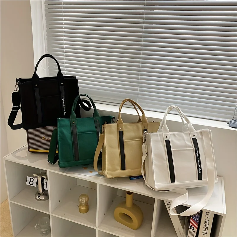 

Классическая однотонная холщовая сумка — стильная минималистичная квадратная сумка с просторной вместительностью, идеально подходит для ежедневного использования, универсальная сумка