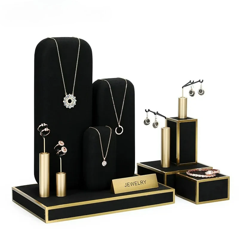 

Jewelry display rack black ultra-fiber window light luxury necklace earrings jewelry display high-grade jewelry rack