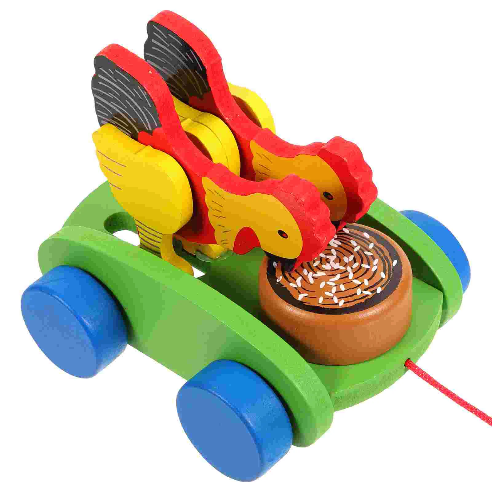 Carro de brinquedo para crianças, carrinho educacional de desenho animado para crianças, veículo de madeira para puxar corda cedo