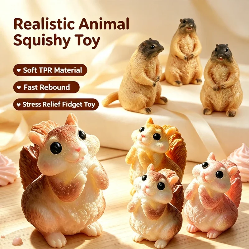 Viral Soft TPR Fast Rebound Squishy Realistic Squirrel Prairie Dog Adult Fidget Stress Relief Desktop Squeeze Decompression Toy
