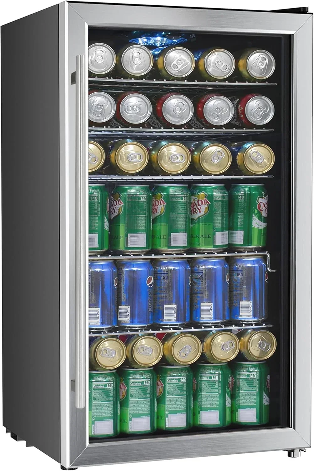 Hot SalesBR-130SBS 120 Can Capacity 3.1 Cu. Ft. Beverage Refrigerator And Cooler, Mini Fridge With Glass Door Stainless Steel