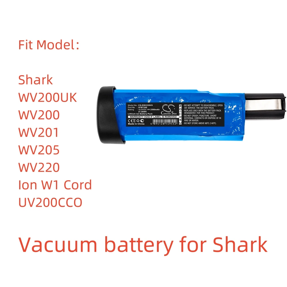 Li-ion Vacuum battery for Shark，10.8v，2500mAh，WV200UK WV200 WV201 WV205 WV220 Ion W1 Cord UV200CCO