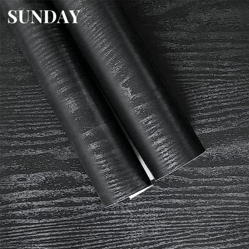 Black Wood Grain Wallpapers for Living Room Faux Black Walnut Self Adhesive Wallpaper Stickers Furniture Color Renovation Decor