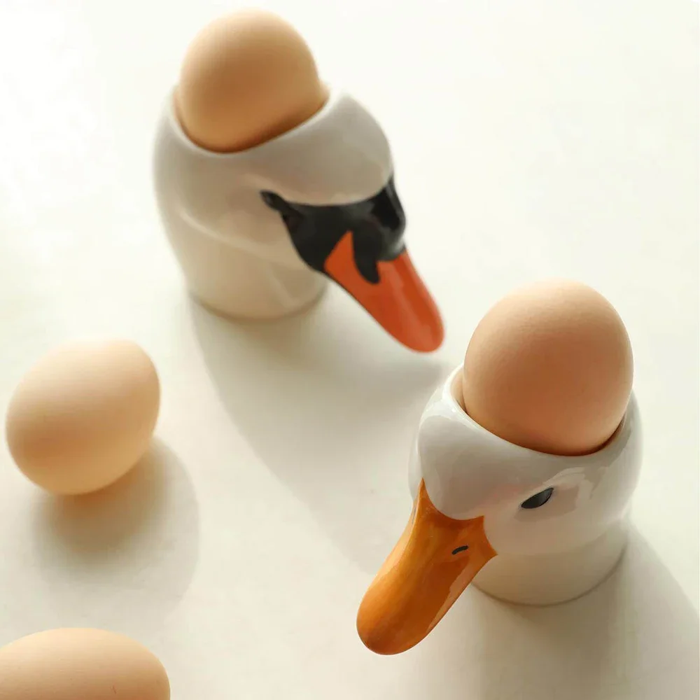 Ceramic Egg Cup Creative Hand Drawn Duck Swan Head Small Egg Tray Home Desktop Ornaments Home Decoration Funny Gifts