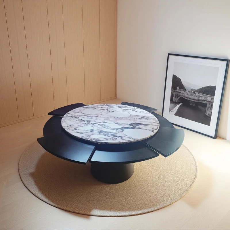 Retro Elegant Practical Wooden Tabletop Metal Base Turntable Expandable Dining Table Dining Room Restaurant