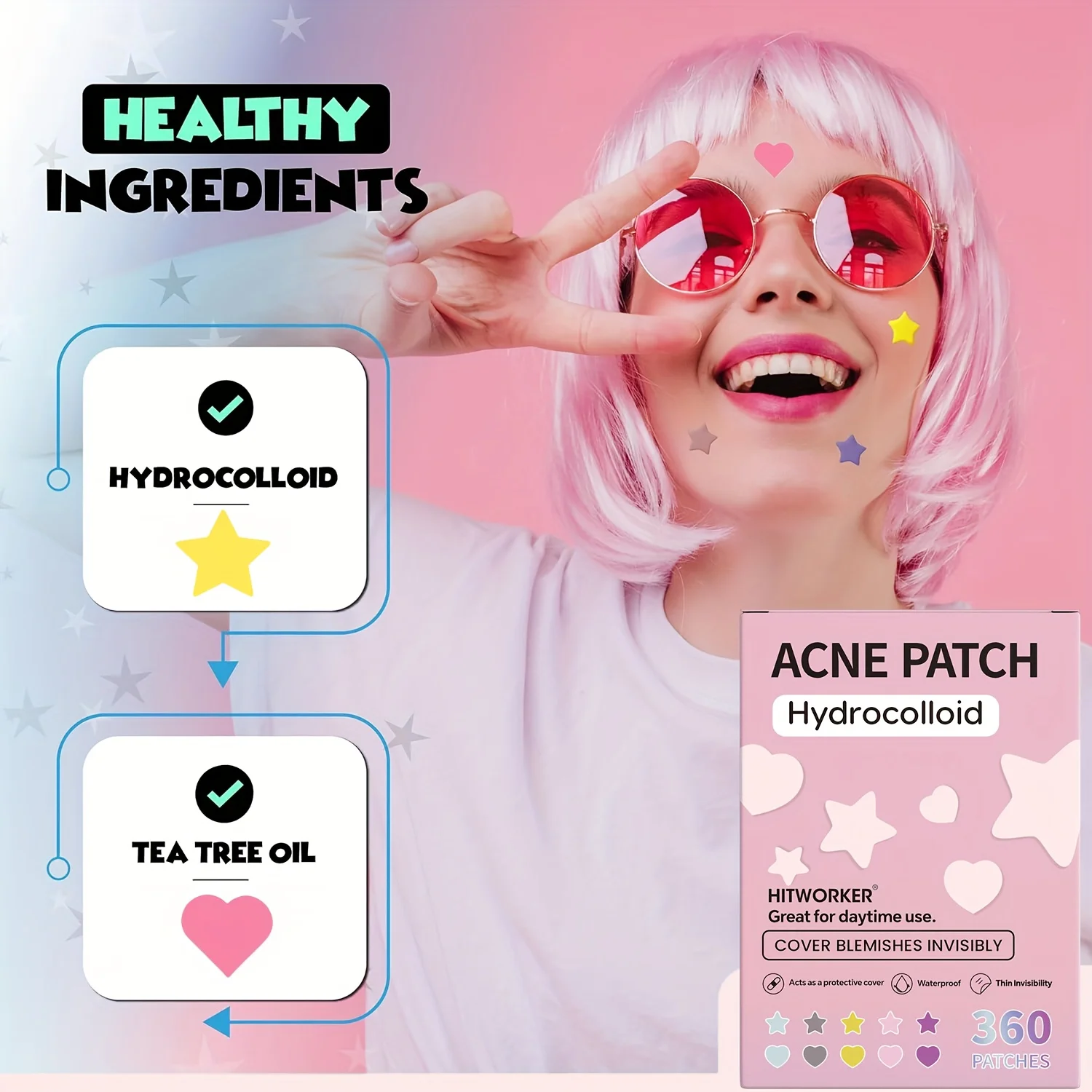 360 رقع حب الشباب اللطيفة على شكل نجمة في 5 ألوان رقع حب الشباب غير المرئية العناية بالبشرة غير المرئية أدوات التجميل