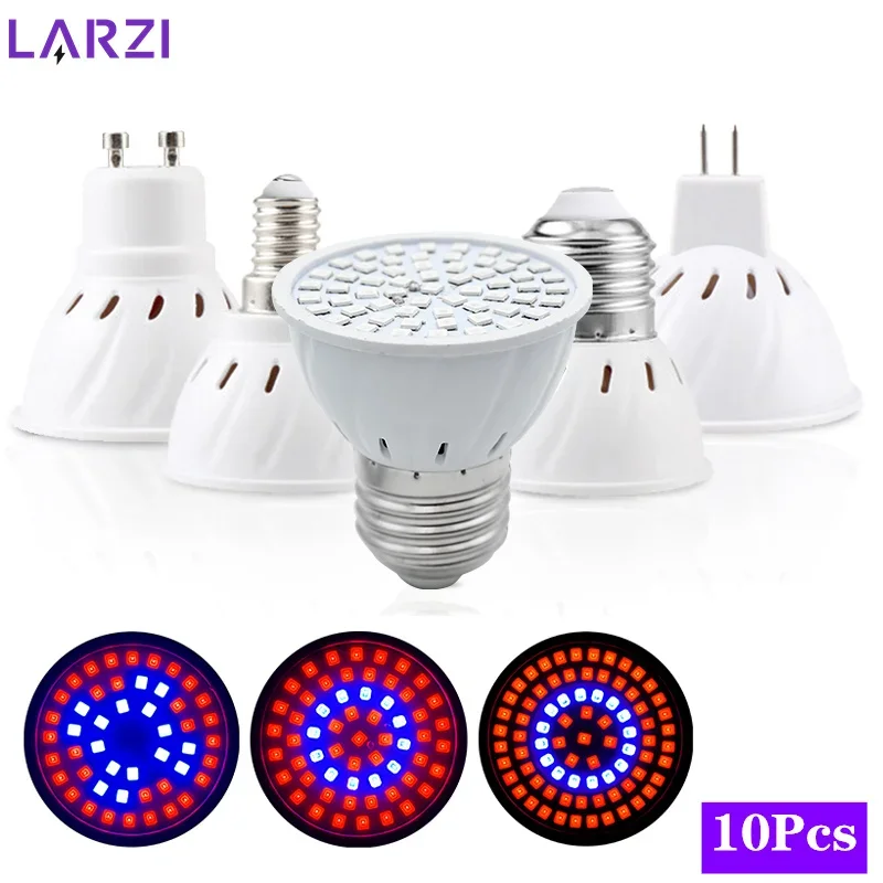 

10pcs/lot Full Spectrum Led Grow Light E27 E14 GU10 MR16 220V Growing Lamp for Flower Plant Hydroponics System Aquarium Lighting