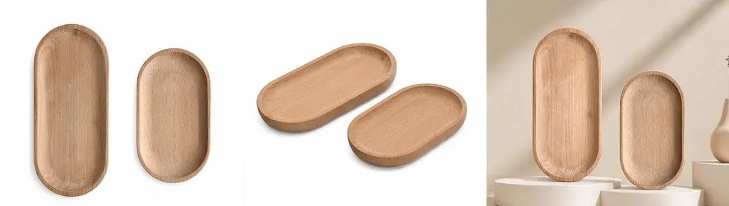 Oval Solid Wood Serving Tray – Natural Grain Rustic Wooden Tray for Fruits, Cheese, Bread, Pastries, Tea & Home Decor