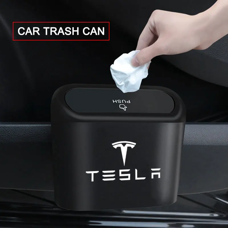 Car Trash Can Car Logo Hanging Trash Bin Interior Accessories For Tesla Model 3 Model S Model X Model Y Roadster Car Styling