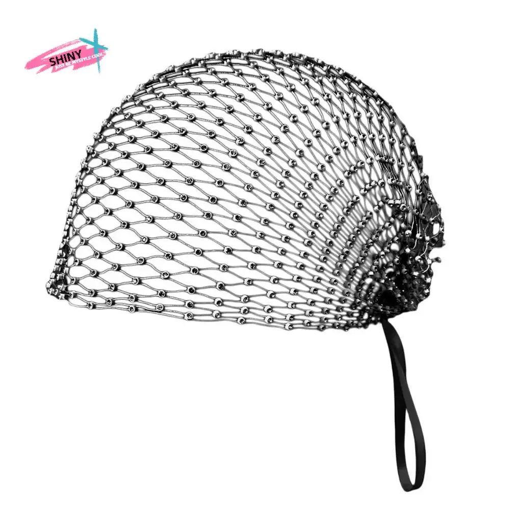 European American Style Fishing Net Headcover Elastic Adjustable Beanies Hollow Out Sparkling Bridal Headwear Wedding Ceremony