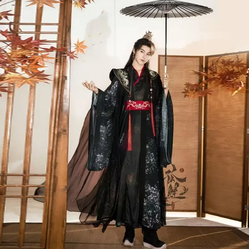 

Large Size 3XL Chinese Hanfu Men Black Vintage Hanfu Suits Male Halloween Carnival Cosplay Costume Party Outfit Hanfu Plus Size
