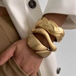 SHIXIN Vintage Design Matte Gold Color Metal Open Spring Bangles Women Irregular Geometry Wave Water Drop Wide Cuff Bracelet Men