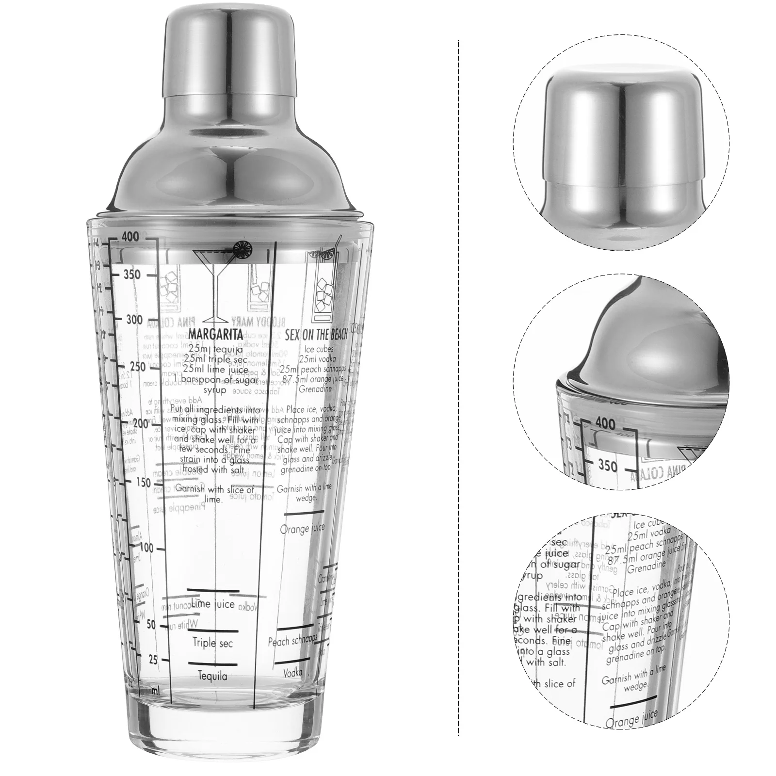

1Pcs 400ml Glass Cocktail Shaker Transparent Bar Wine Mixer Scale Pattern Leakproof Smooth Surface Easy Clean Home Party