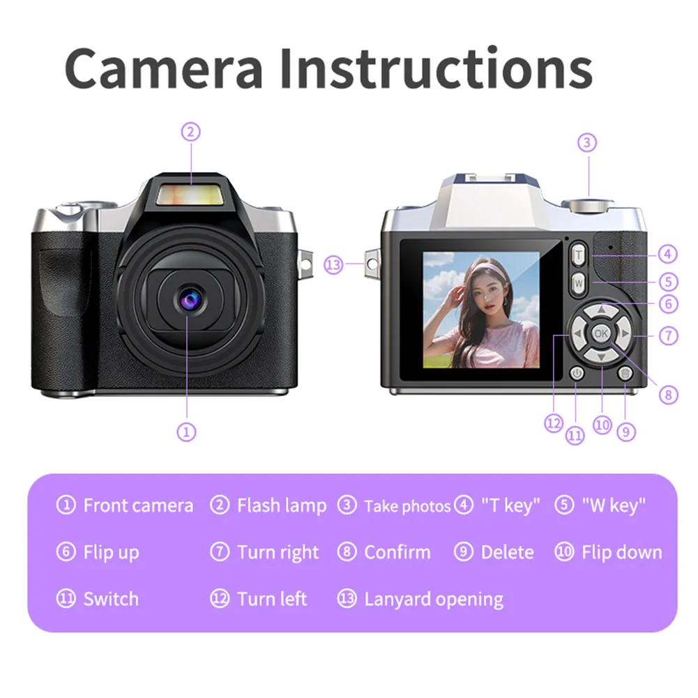 64MP Mini Camera 1080p Digital Camera Portable Digital Photography Camera Video Recorder Battery Dock for Teens Adult Beginner