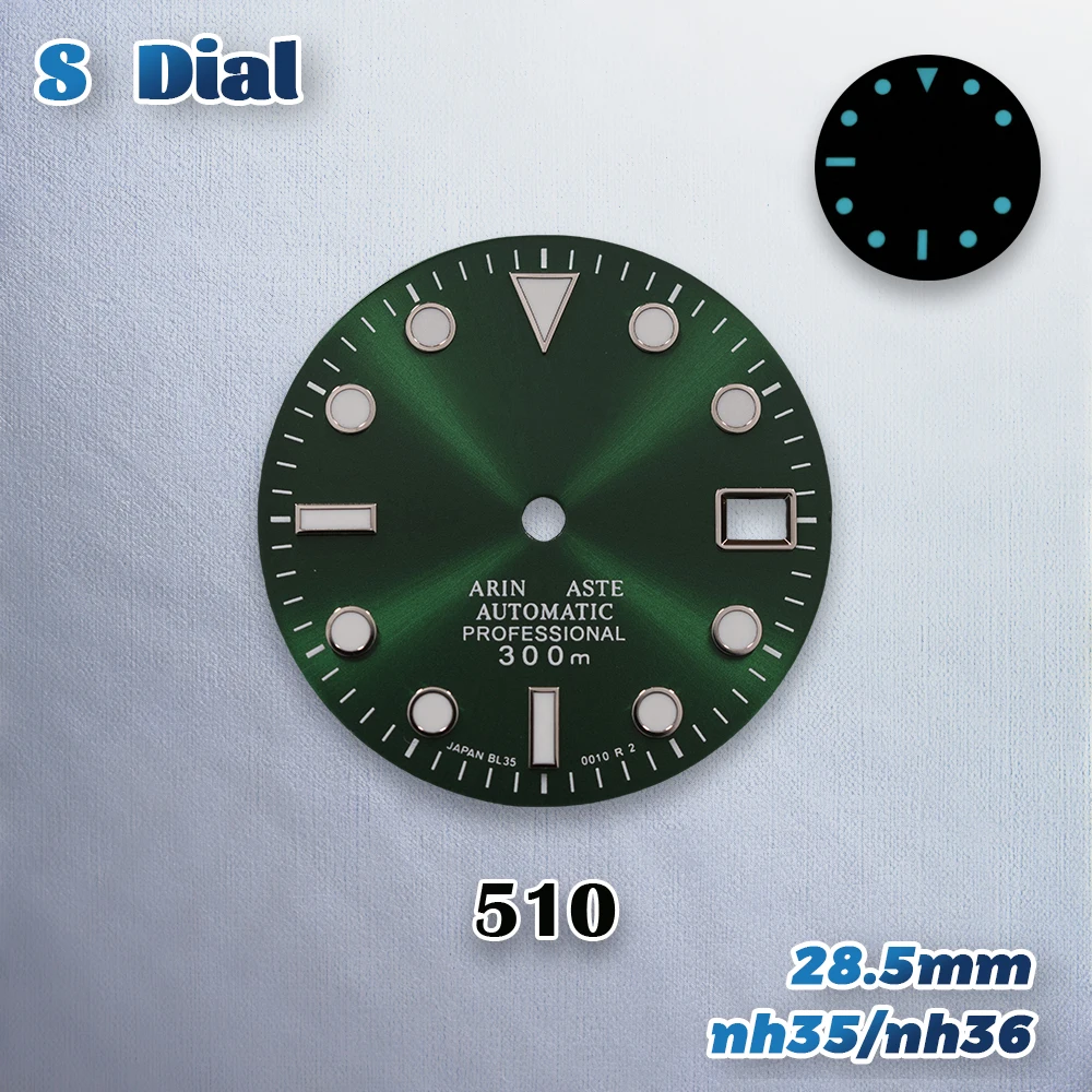 S Logo 28.5mm MARINEMASTE Dial Fit NH35/NH36/4R/7S Movement Ice Blue Luminous Exquisite Watch Modification Accessories