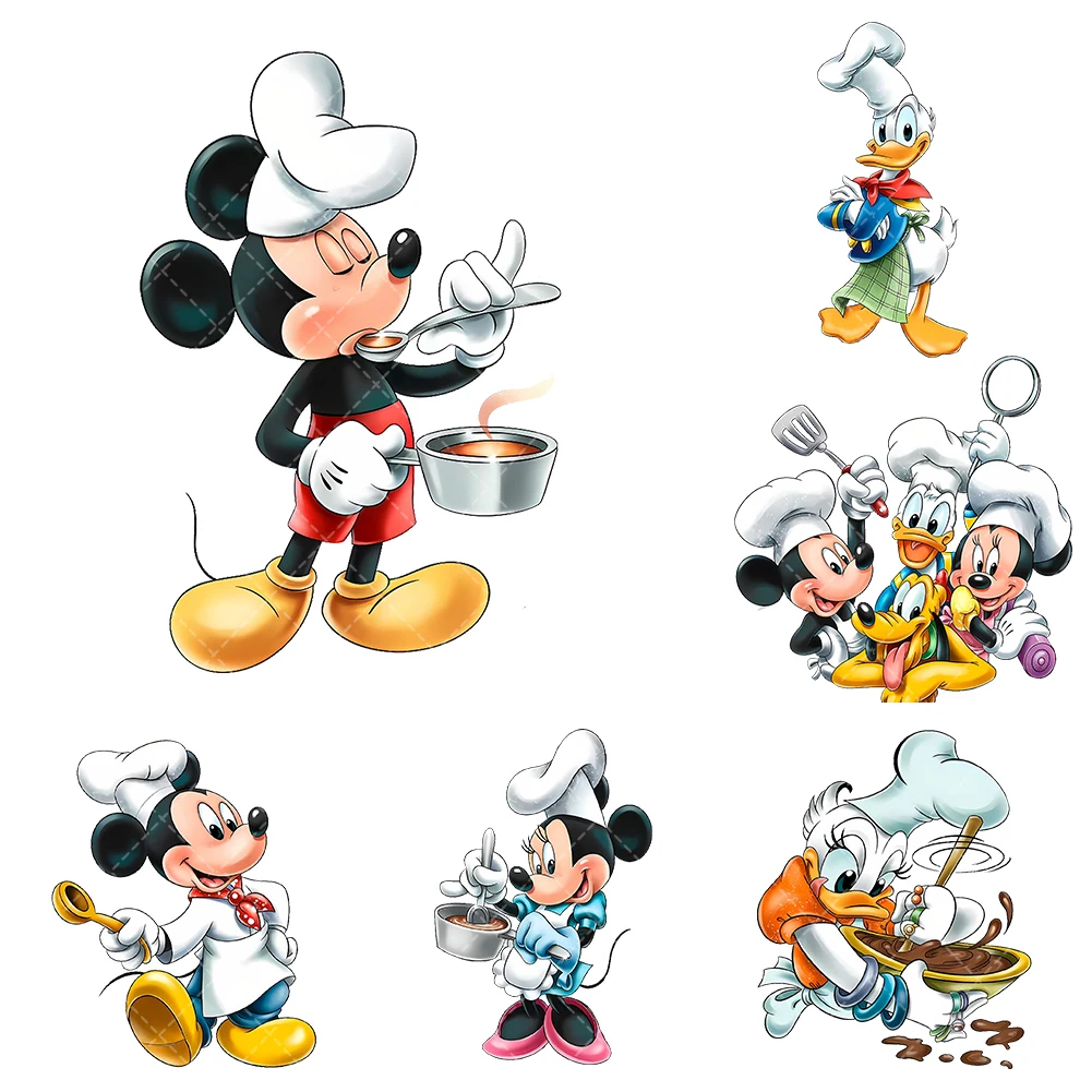 New Disney Mickey chef Iron On Heat Transfer Stickers For Clothes DTF Pinted Vinyl Thermal Appliques Washable T-Shirt Decal