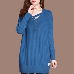 Autumn Winter Large Size Women Sweater Pullovers New Loose Solid Color Tops Female Knit Jumper Korean Knitwear Long Mother Dress