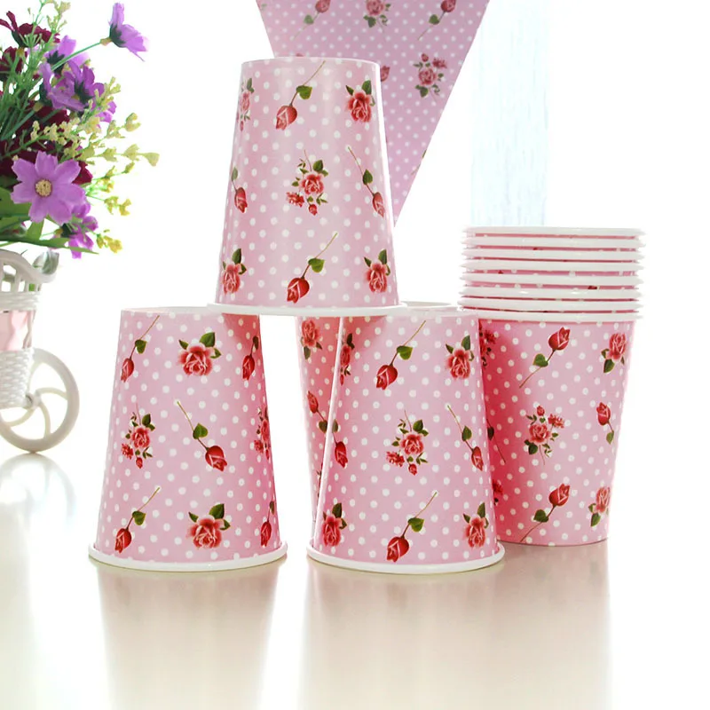 12Pcs Lot Rose Flower Paper Cups for Floral Party Supplies, Wedding Shower Birthday Party Favor