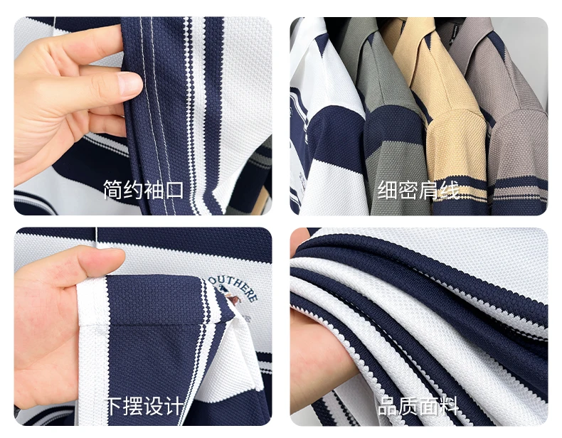 Luxuriöses Sommer-Herren-Poloshirt mit Kurzen Ärmeln, Kragen und Knöpfen, Hochwertige Stickerei, Modische Streifen, Atmungsaktive Herrenkleidung – Detail 5