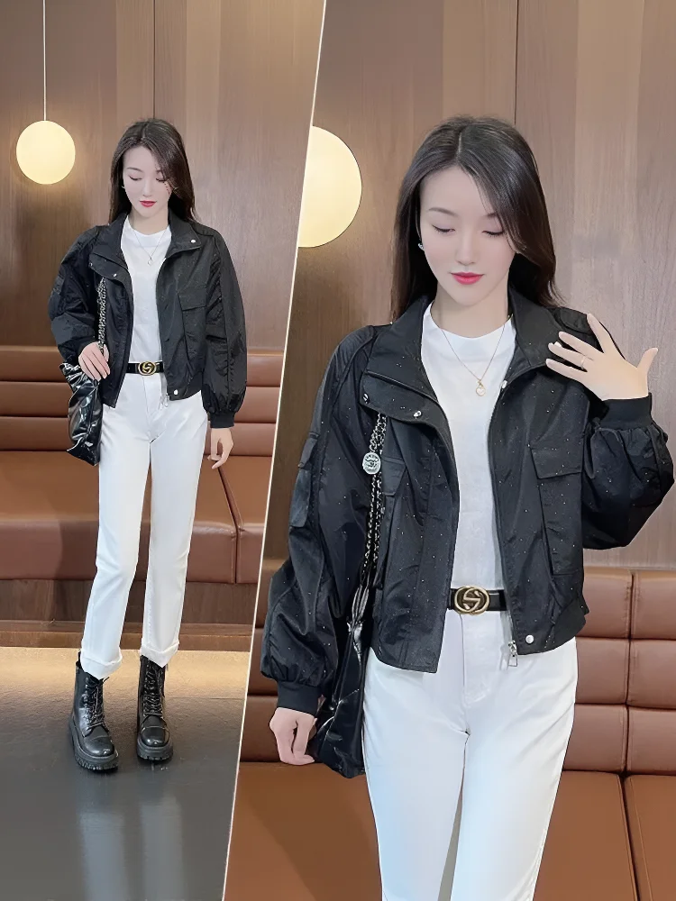 Ladies Thickened Short Casual Jacket Autumn Winter High End Cotton Outerwear Compact Size Zipper Closure Polyester Fabric