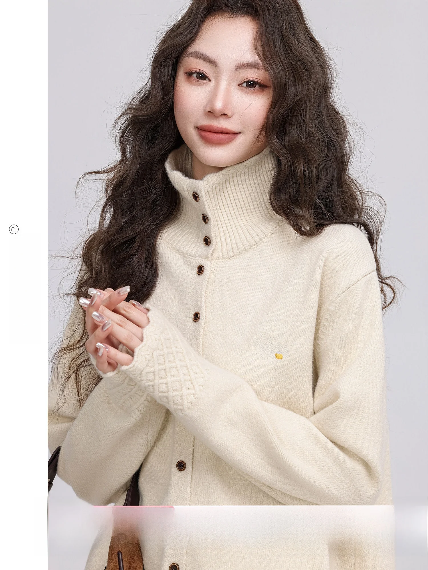 

Ladies' Lazy Style High Collar Embroidered Sweater Winter Open Cardigan Soft Polyester Fiber Vintage Fashion Women's Knitwear